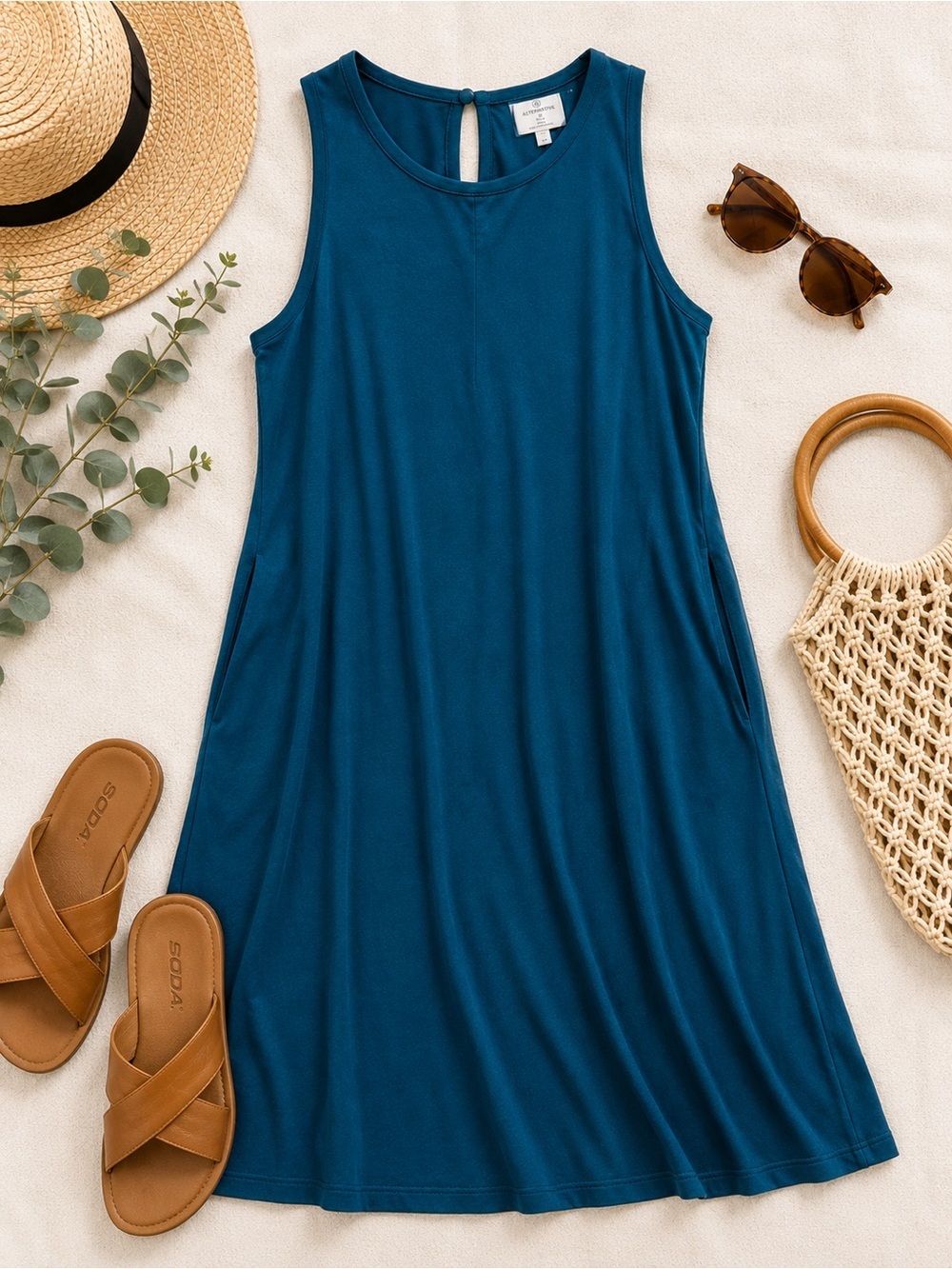Alternative Apparel | Teal Sleeveless Swing Dress with Pockets | Size Large